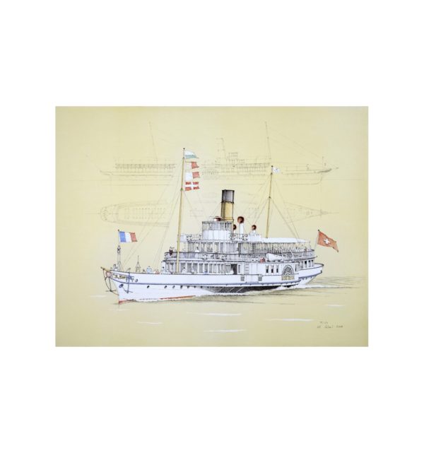 Lithographie des Dampfers "Montreux"